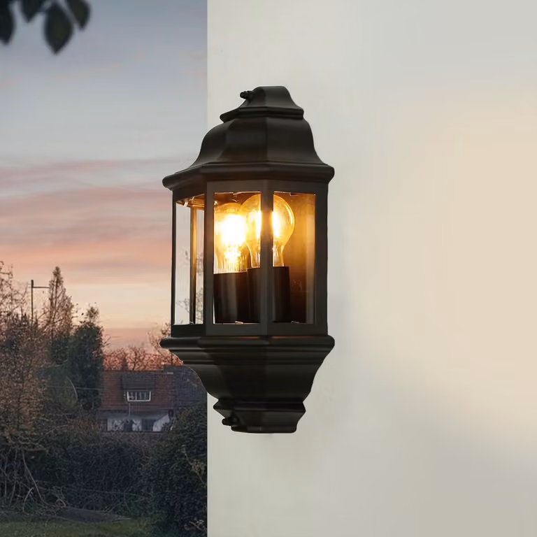 Lampa zewnętrzna, czarna, dwupłomieniowa, gwint E27, klasa szczelności IP44, wysokość: 43 cm, styl: morski