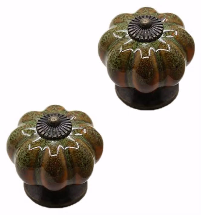 Zestaw 6 sztuk ceramicznych klamkach do drzwi, kolor: zielony leopard, wzór: dynia