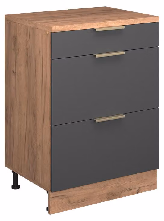 Kuchenna szafka pod skos Vicco R-Line Antracyt złoto 60 cm bez skosu z 3 szufladami, Model 61709