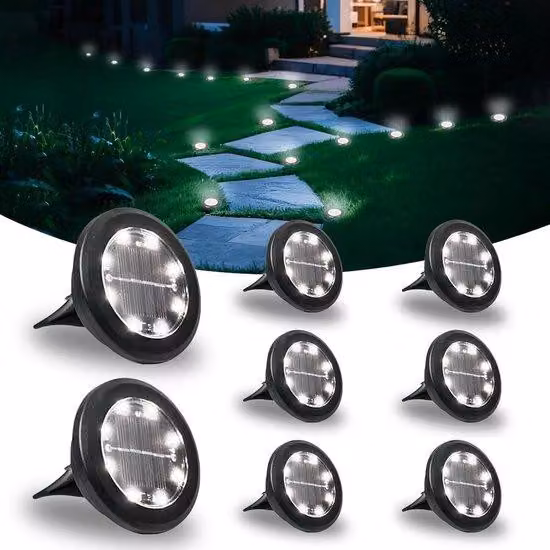 Zestaw 8 lamp solarnych do użytku zewnętrznego - wykonane z tworzywa sztucznego - energooszczędne diody LED - wodoszczelne (IP65) - idealne do ogrodu i tarasu