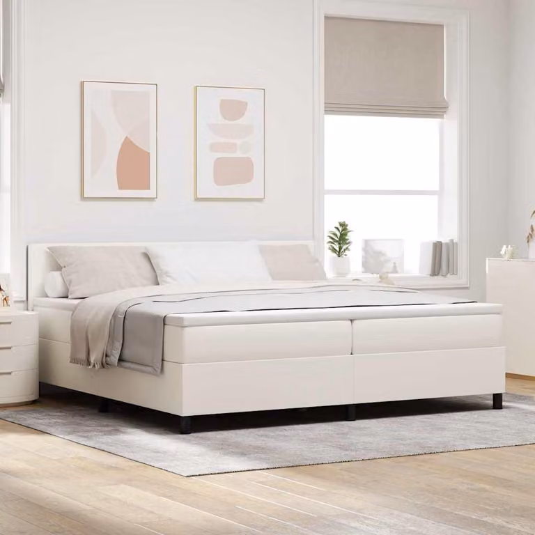 Maison Exclusive – łóżko kontynentalne w kolorze kremowym i białym, 200 x 200 cm, z tkaniny sztruksowej