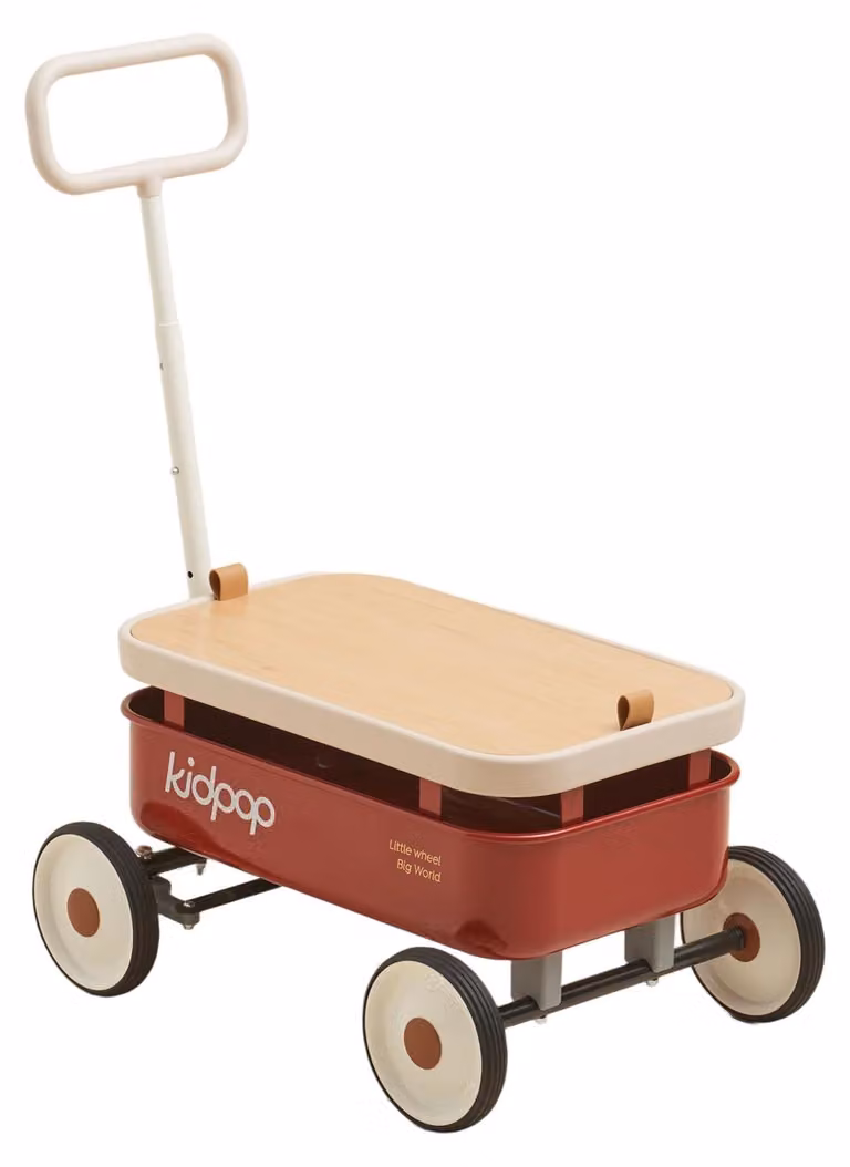 Wózek dla dzieci 3 w 1, czerwony, z odpinanym drewnianym obudowaniem, maksymalne obciążenie: 16 kg