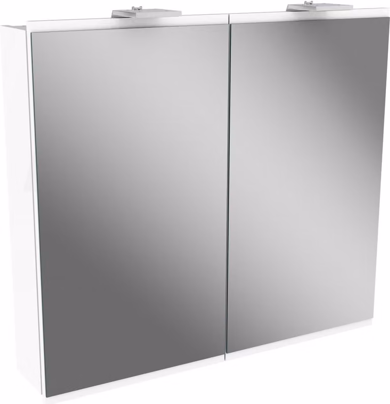 FACKELMANN Szafka z lustrem LED LIMA / Szafka łazienkowa z systemem cichego domykania / Wymiary (szer. x wys. x gł.): ok. 80 x 73 x 15,5 cm / Meble do WC lub łazienki / Korpus: biały / Front: biały/lustro