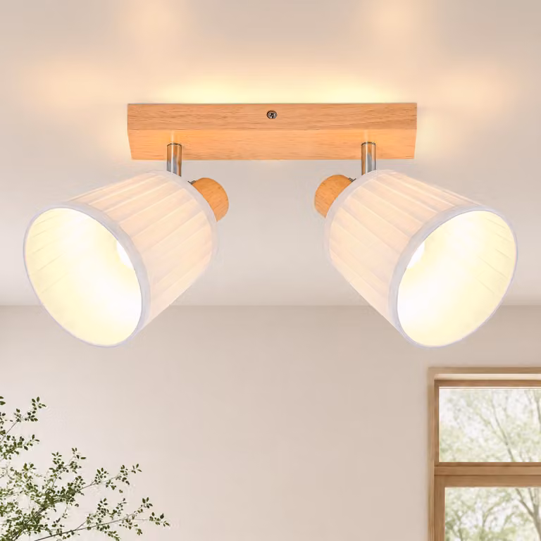 ZMH Lampy sufitowe dwupłomieniowa drewniane gwint E14 lampa do kuchni do przedpokoju reflektor sufitowy styl boho retro regulowana 350° do salonu