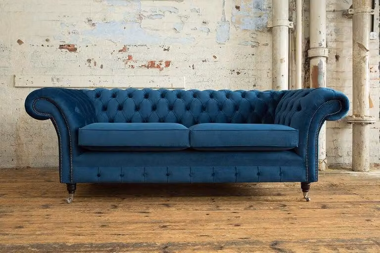 XXL Sofa 3 Sitzer Couch Chesterfield Polster Sitz Garnitur Leder Blau