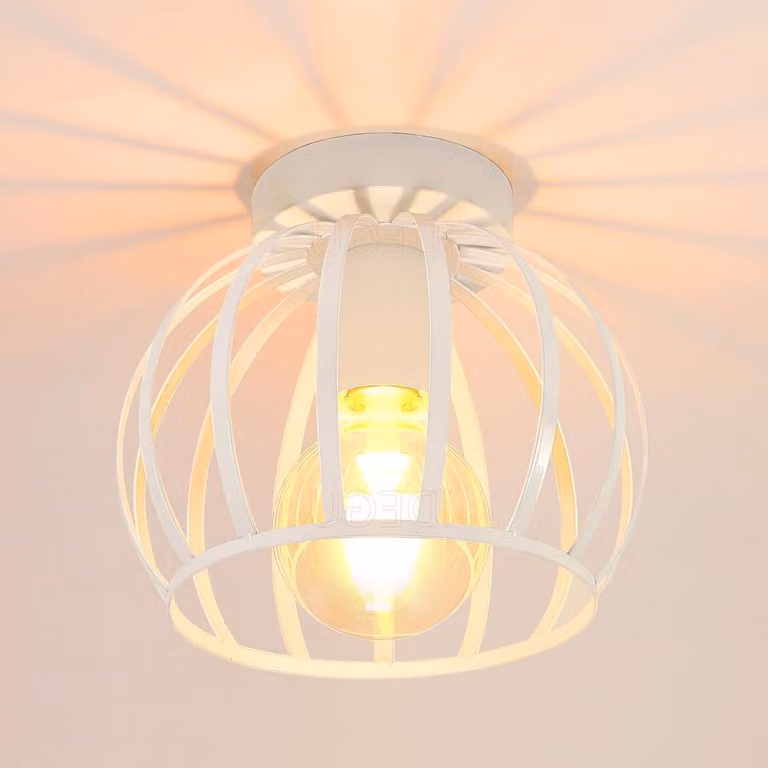 Lampa sufitowa przemysłowa - lampa wisząca w kształcie klatki - tworzenie nastroju - geometryczny design - 20 cm - biały