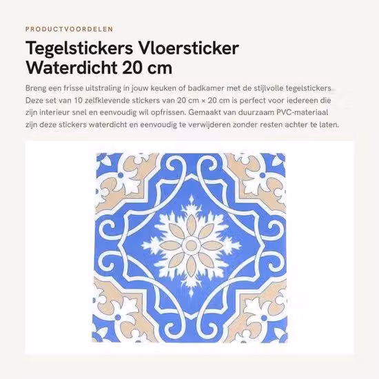 Naklejki Tegelstickers, 10 sztuk - 20 cm x 20 cm - Wodoodporne naklejki podłogowe - Zdejmowane naklejki ścienne - Dekoracja PVC - Idealne do kuchni/łazienki