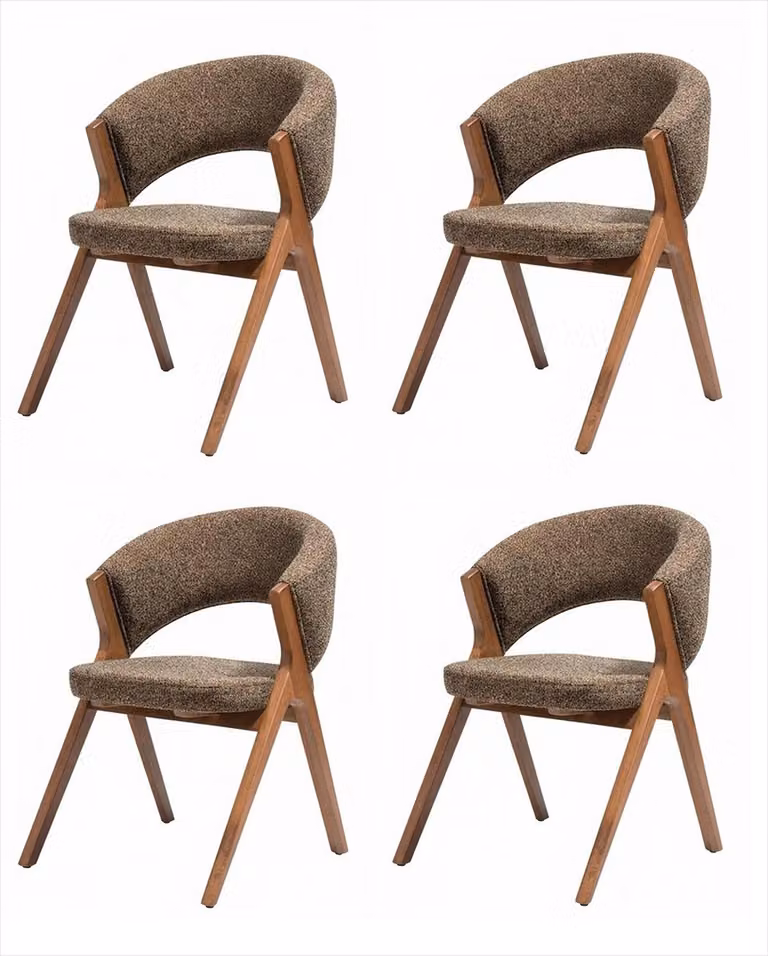 4 krzesła do jadalni z podłokietnikami, brązowe, eleganckie, wykonane z tkaniny, nowoczesny design, drewno