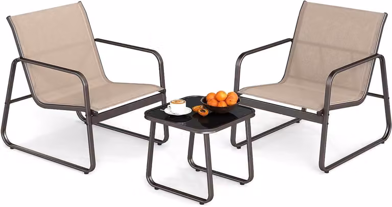 Zestaw mebli ogrodowych typu bistro - meble do tarasu - relaks na świeżym powietrzu - ergonomiczne krzesła - wymiary: 77 x 61 x 75 cm - kolor: brązowy