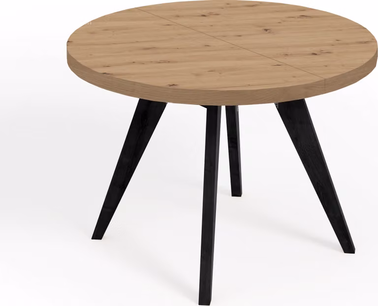 Okrągły stół jadalniany czarny LORA 100/150 cm rozkładany, dąb Artisan z bukową podstawą – styl skandynawski, loftowy