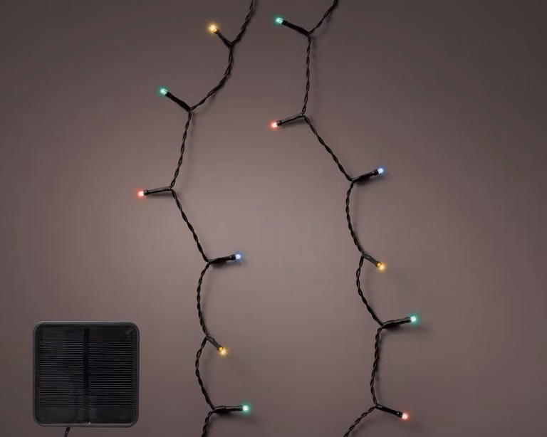 Łańcuch świetlny LED zasilany energią słoneczną, 9 m, czarny, 8 efektów migotania, 120 diod LED w kolorach