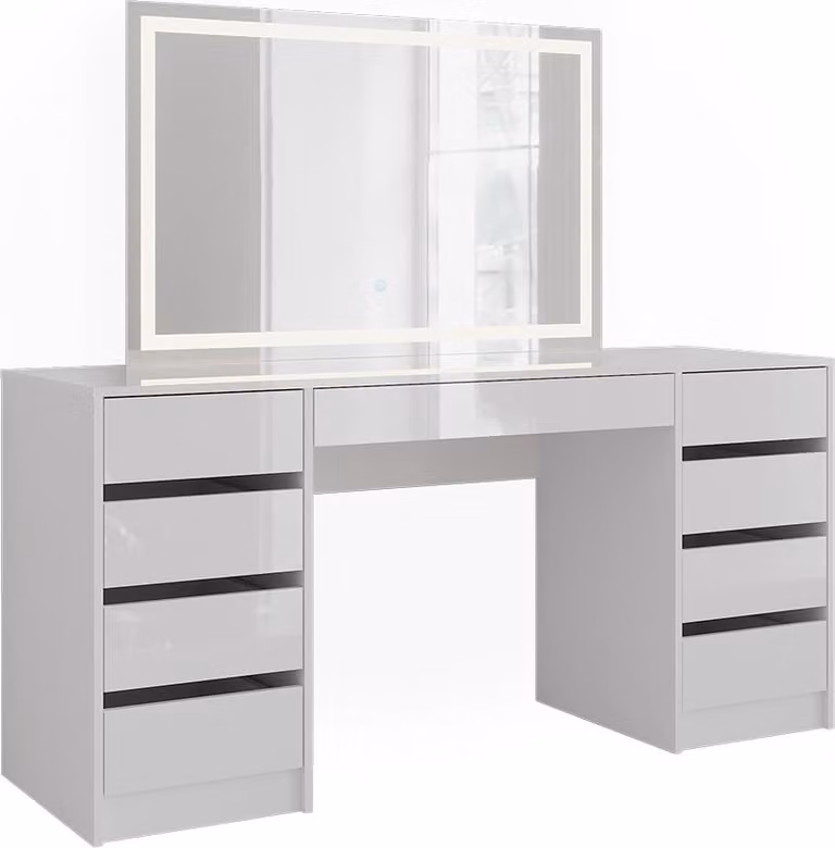 Stół toaletowy Vicco Sherry Biały/Biały wysoki połysk 158.2 cm z lusterkiem LED, Model 57665
