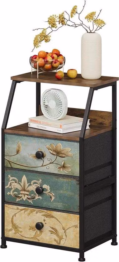 Komoda z szufladami - Szafka do przechowywania - Organizacja przestrzeni - Wzory w stylu vintage - 40x29x70 cm - Brązowa