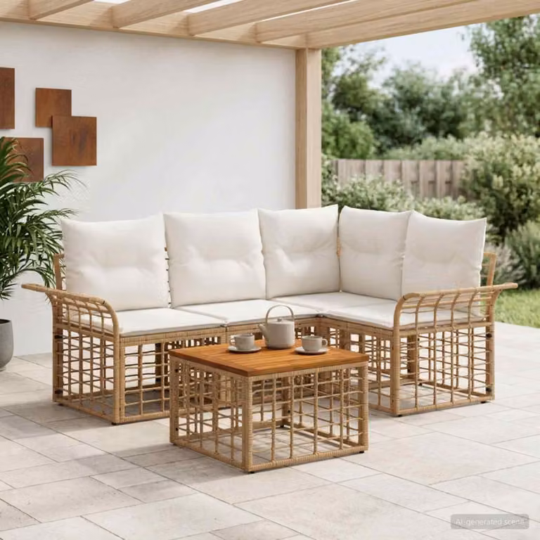 Maison Exclusive - Zestaw mebli ogrodowych, sofa i fotele, 5 elementów, kolor naturalny i kremowy, dla 4 osób