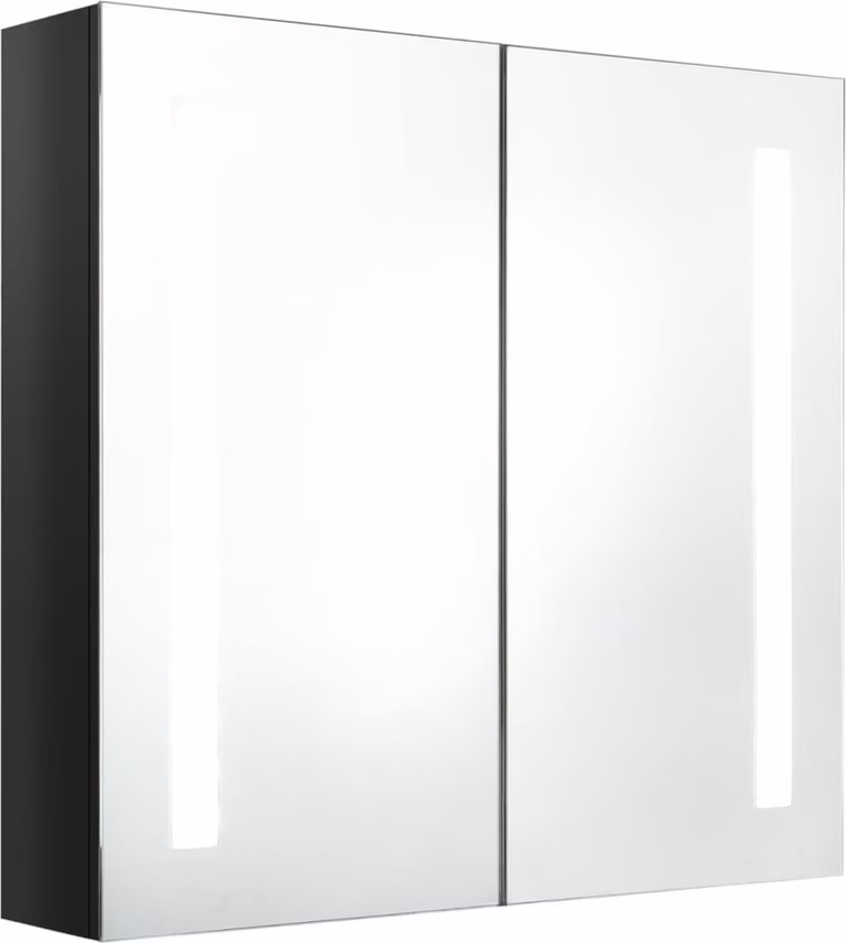 Szafka łazienkowa z lustrem i LED, czerń z połyskiem 62x14x60cm