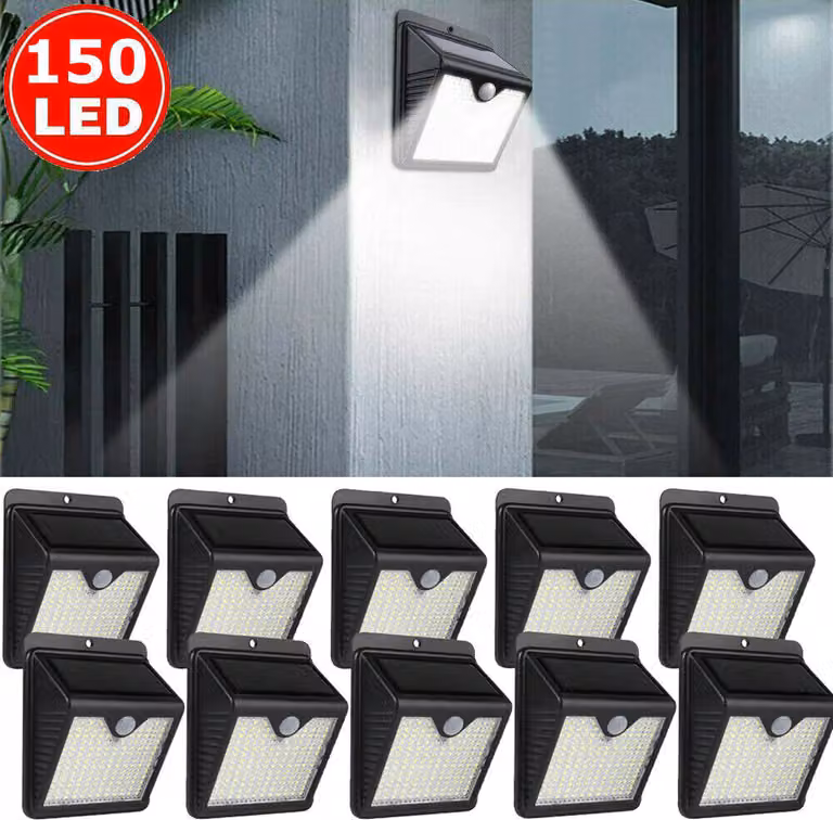 6 sztuk 150 LED solarna lampa ścienna z czujnikiem ruchu garaż reflektor ogrodowy lampa zewnętrzna wodoodporny kinkiet ścienny