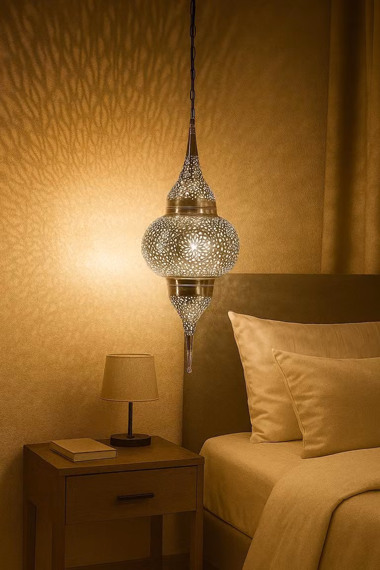 Lampa wisząca Hayati srebrna 55cm | Marokańska lampa wykonana z mosiądzu