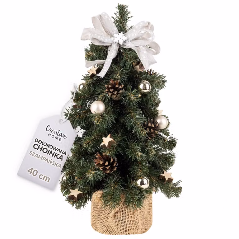 Creative Home Sztuczna Choinka Bożonarodzeniowa| 40 cm | udekorowana na szampański kolor | idealna na biurko, stół | do domu, biura
