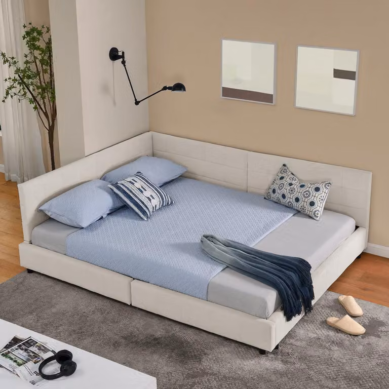 Sofa narożna z funkcją łóżka - Rozkładana sofa - Sofa z miejscem do spania - Sofa wypoczynkowa - Narożnik z miejscem do spania - Jasnobrązowa, 160x200 cm, dwuosobowe łóżko