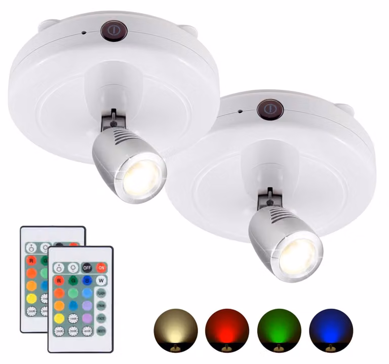 HONWELL, lampa punktowa LED, bezprzewodowa, montowana na ścianie lub suficie, zasilana bateriami, z pilotem, idealna do oświetlenia tarczy do dartów, z timerem, regulowana głowica, idealna do oświetlenia lustra, zestaw 2 sztuk