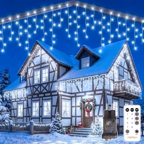 Łańcuch świetlny lodowy deszcz 9 m 360 LED zimna biel na świąteczne dekorac
