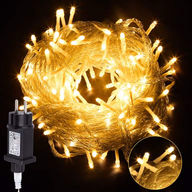 Jayseuw lampki choinkowe LED 20M 200LEDs IP44 z 8 trybami do użytku w ogrodzie na przyjęciach bożonarodzeniowych, efekt migoczącej gwiazdy, dekoracja w kolorze ciepłej bieli
