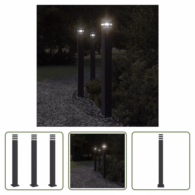 The Living Store Oświetlenie ścieżki z gniazdem 3 szt. czarne 110 cm aluminium