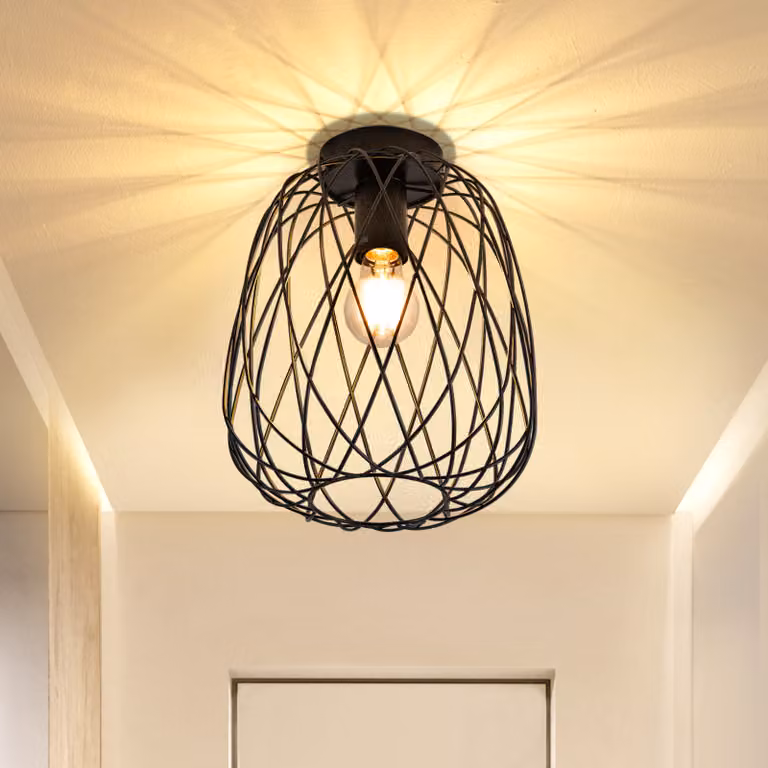 ZMH Lampa Sufitowa Czarna Vintage Lampa Sufitowa 1 Płomień E27 Oprawka Lampa Metalowa Sufitowa Jadalnia Klatka Pojedynczy Przedpokój Max.40W,Ø 25cm