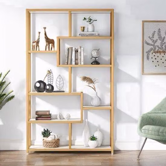 Półka na książki w złotym ramie - 8 otwartych półek - wysokość 70,86 cm - metal - nowoczesne meble do salonu