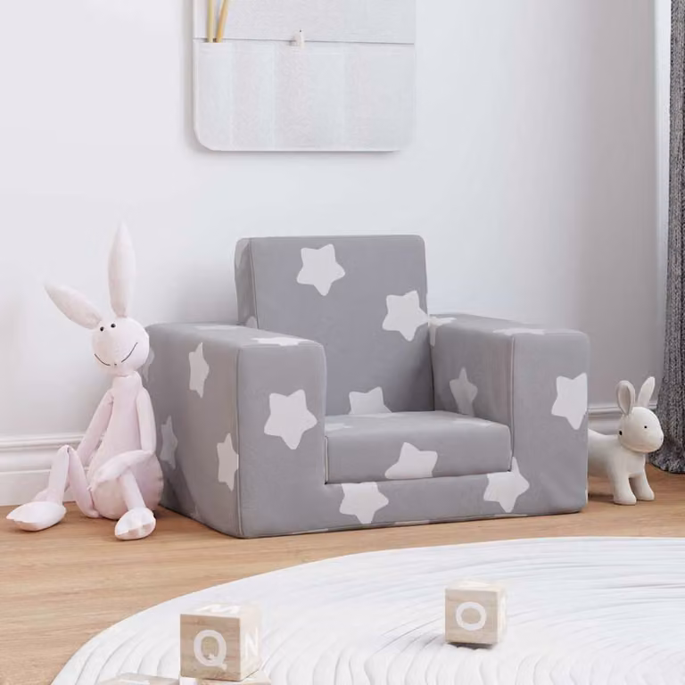 Maison Exclusive - Rozkładana sofa dla dzieci, jasnoszary, wzór gwiazd, miękka, pluszowa