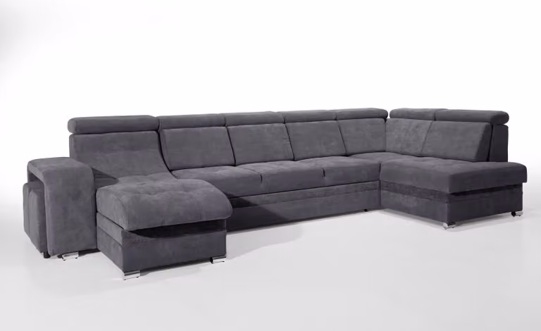 Robin Milan Sofa narożna z funkcją spania 2X Skrzynia na pościel 7X Zagłówki 2X Taboret Sofa w kształcie litery L Narożnik wolnostojący rozkładany Meble do salonu Pejzaż do salonu prawy Antracytowy