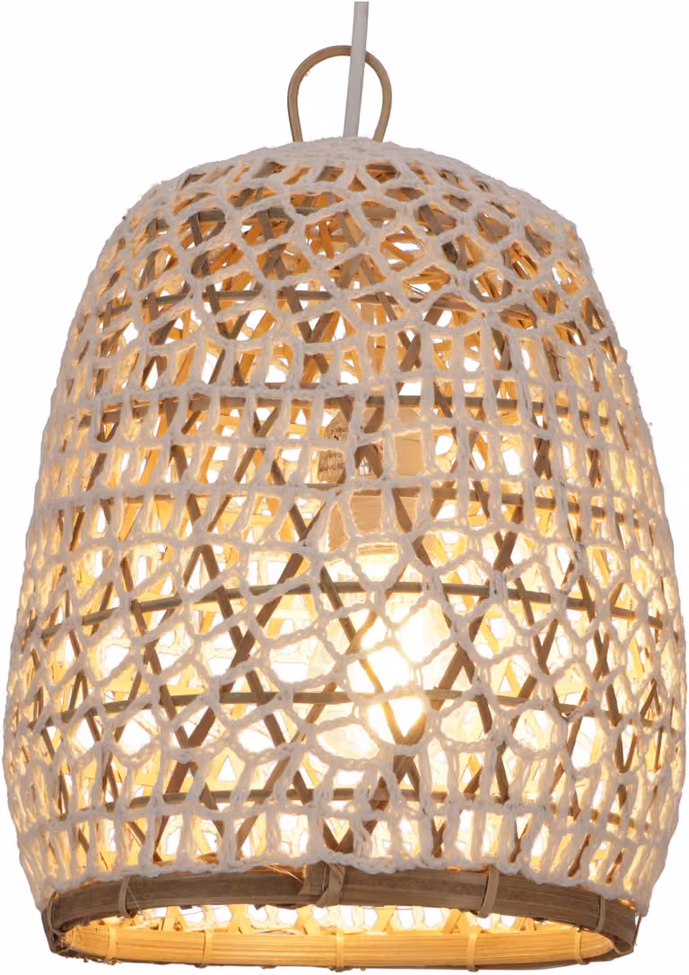 Lampa sufitowa / oświetlenie sufitowe, ręcznie wykonane na Bali z naturalnych materiałów, rattanu, bambusa, bawełny – model Hermana S, białe, bambus, bawełna, 30*23*23 cm, lampy wiszące z naturalnych materiałów