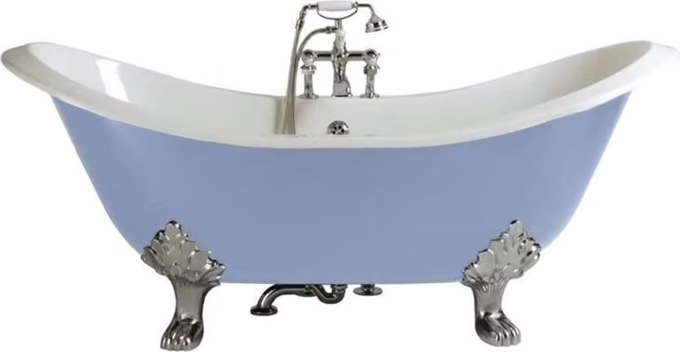Casa Padrino luksusowa secesyjna wanna żeliwna jasnoniebieska / biała / srebrna 180 x 77 x h. 79 cm - Zakrzywiona wanna wolnostojąca - Meble łazienkowe w stylu barokowym i secesyjnym