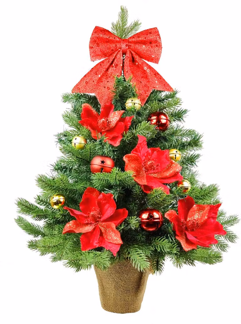 Dekorowana sztuczna choinka DZWONECZEK 60 cm z OŚWIETLENIEM LED W DONICZCE