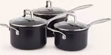 Zestaw 3 profesjonalnych garnków Le Creuset Essential czarny z pokrywkami ceramicznymi i szklanymi