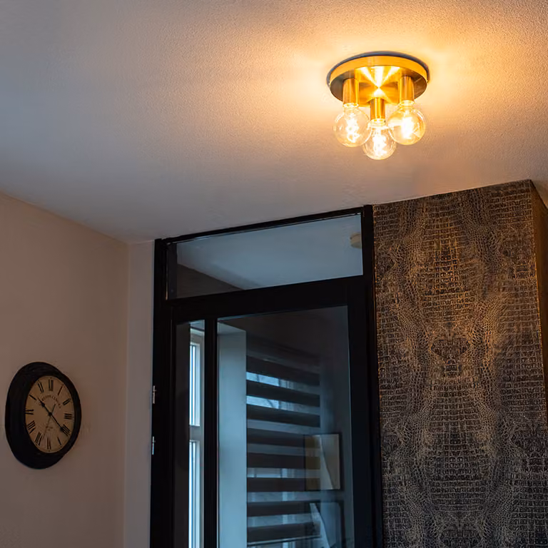 QAZQA – Design Art Deco Lampy sufitowe I Lampy sufitowe I Lampy I Lampy złote I Mosiężne okrągłe – Facil 3-punktowe I Salon I Sypialnia – Okrągłe stalowe – Pasujące do żarówek LED E27