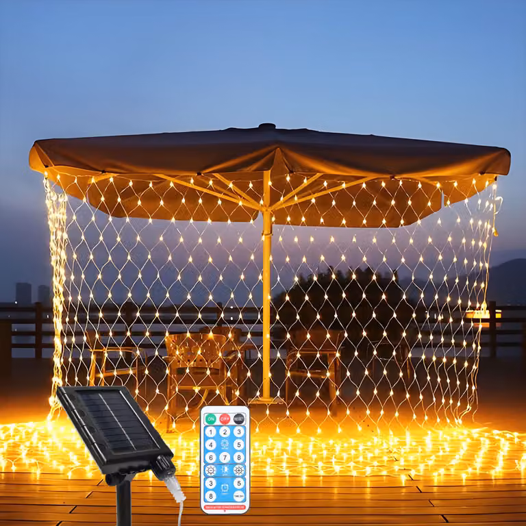 TolleTour, siatka świetlna LED zasilana energią słoneczną, 1,5x1,5 m, ciepła biel, girlanda świetlna, dekoracja świąteczna, kurtyna świetlna, do użytku wewnątrz i na zewnątrz, 8 trybów, IP44