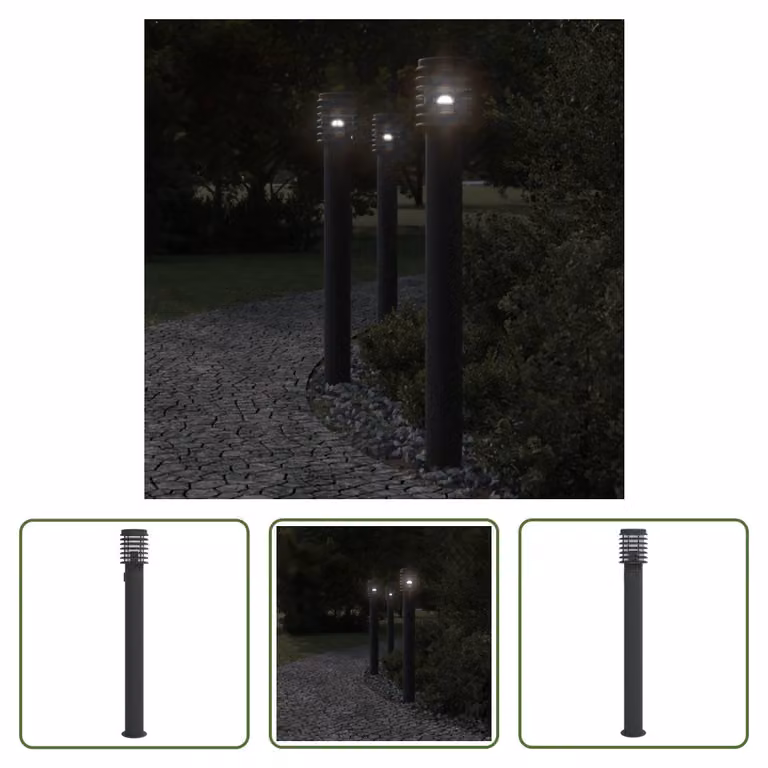 The Living Store Oświetlenie ścieżki z gniazdkiem czarne 110 cm stal nierdzewna