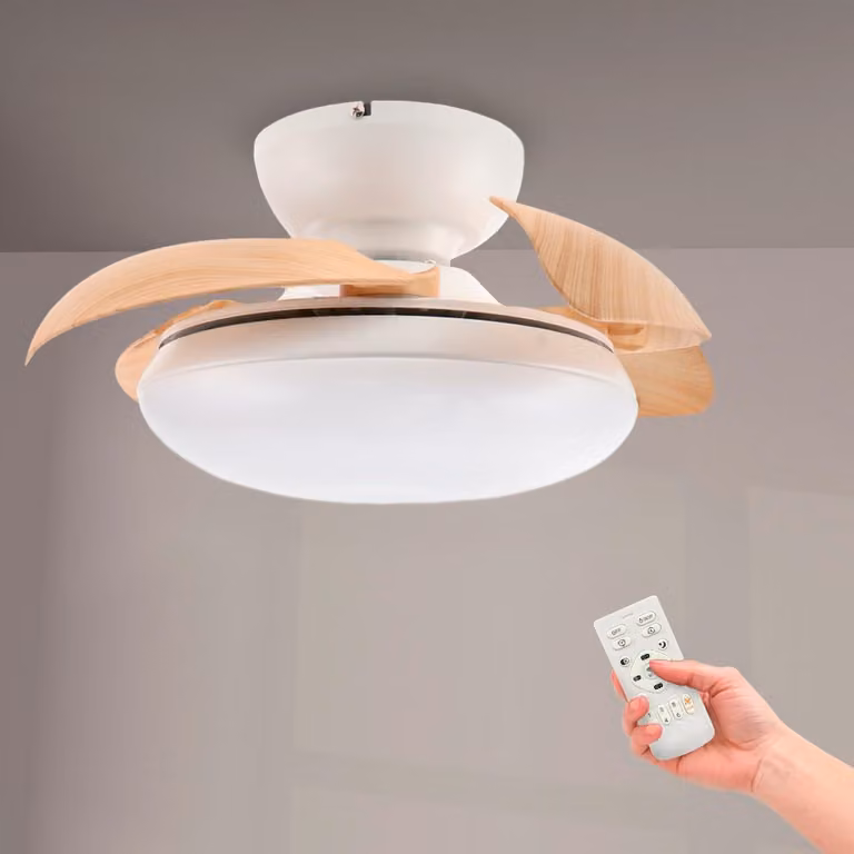 Wentylator sufitowy LED, średnica 72,5 cm, biały/drewno naturalne, z możliwością regulacji jasności, pilot, timer