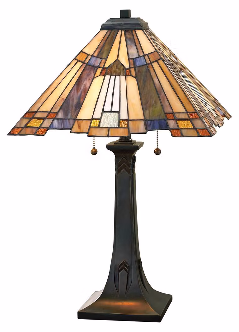 Lampa stołowa witrażowa Inglenook multikolor 2xE27x60W szkło witrażowe wym:63,5x40,6x40,6cm IP20 Quoizel