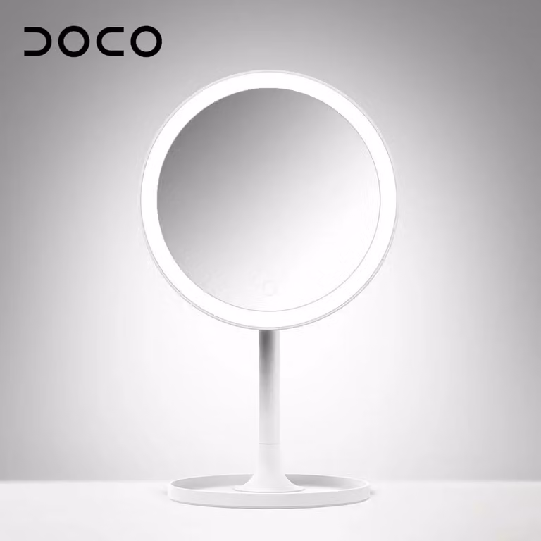 Lustro kosmetyczne DOCO z oświetleniem LED, lustro do makijażu, lampa do makijażu, ładowanie przez USB, regulowany kąt nachylenia, trzy tryby oświetlenia, płynna regulacja jasności