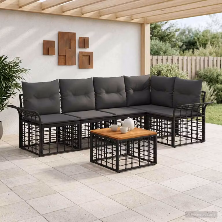 Maison Exclusive - Zestaw mebli ogrodowych, sofa z 6 poduszkami, kolor: czarny i ciemnoszary, materiał: poliester