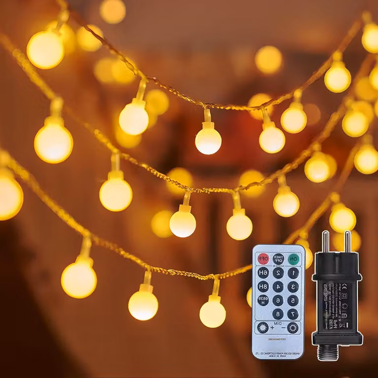 Światełka zewnętrzne - Dekoracyjne oświetlenie - Tworzą świąteczną atmosferę - Z pilotem - 15 metrów, 100 diod LED - Ciepła biel