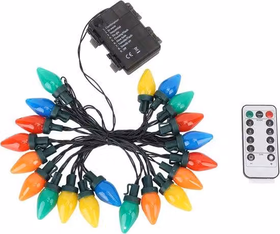 Świąteczne oświetlenie zewnętrzne C9 - 5 metrów, wodoszczelne (IP44), vintage'owy girlanda z 20 diodami LED - kolorowe, plastikowe lampki wiszące