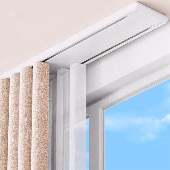 Dwurowy system szyn do zasłon, cichy, z podwójnymi szynami, aluminiowe listwy do zasłon, idealne do salonu, sypialni, montowane na suficie, mogą służyć jako przegroda, prosta instalacja