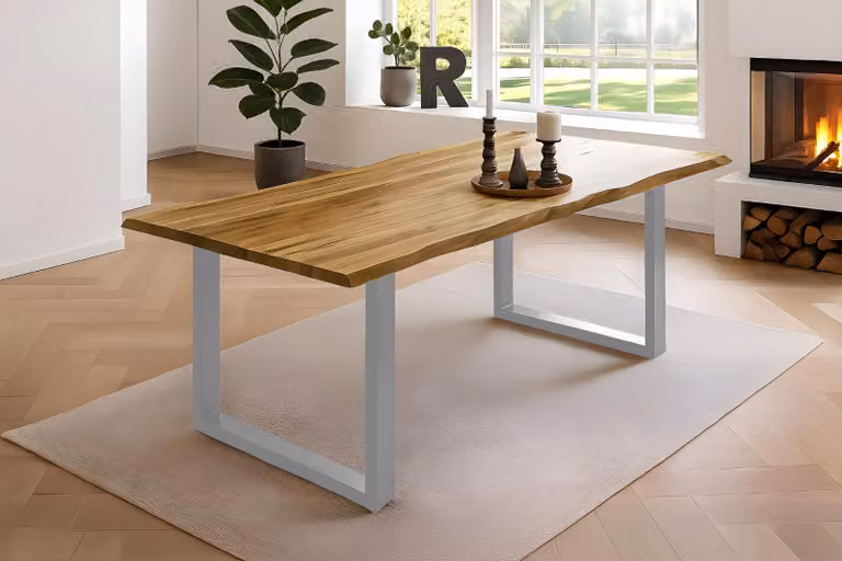 Stół jadalny z litego drewna akacjowego w kolorze naturalnym 200 x 100 srebrny NIAH