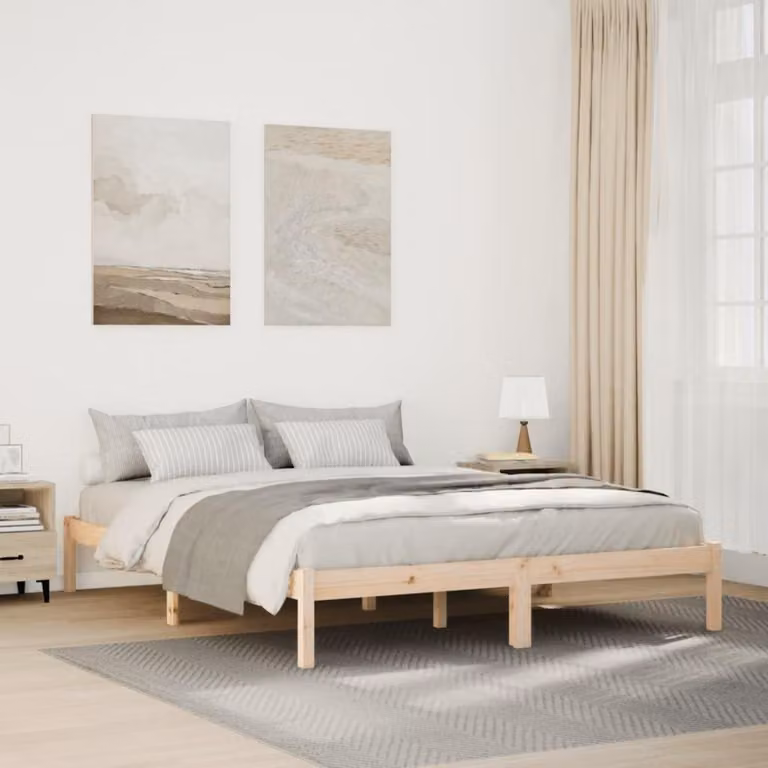 Łóżko z litego drewna, wymiar 140 x 220 cm, kolor naturalny, wykonane z drewna sosnowego, z podłożem w postaci listew