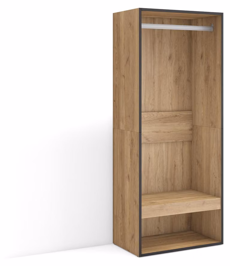 Otwarta szafa, wymiary 60x145x35 cm, imitacja dębu, nowoczesny design