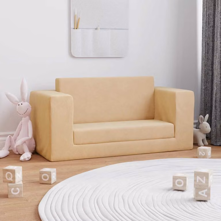 Maison Exclusive - Rozkładana sofa dla dzieci, dwuosobowa, kolor kremowy, miękka tkanina pluszowa