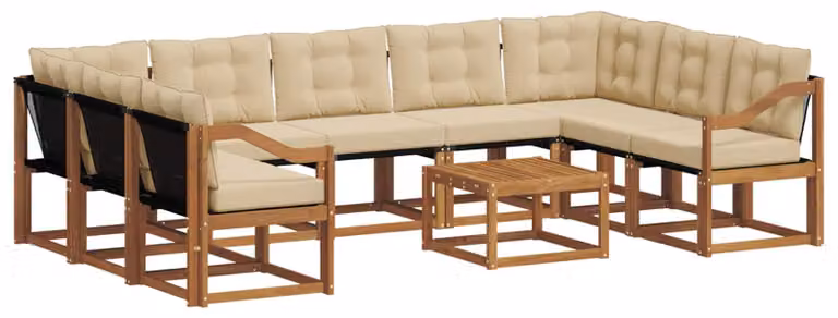 vidaXL Zestaw mebli ogrodowych, sofa i fotele, 10 sztuk, kolor naturalny i beżowy
